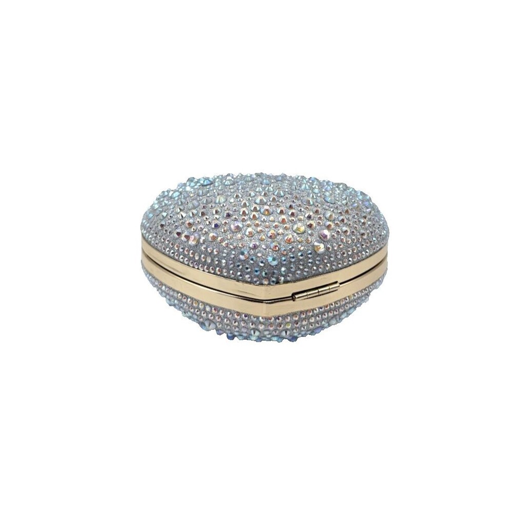 Silver Crystal Heart Clutch Bag Gold Handle Formal Evening Cocktail Purse NEW - Picture 6 of 9